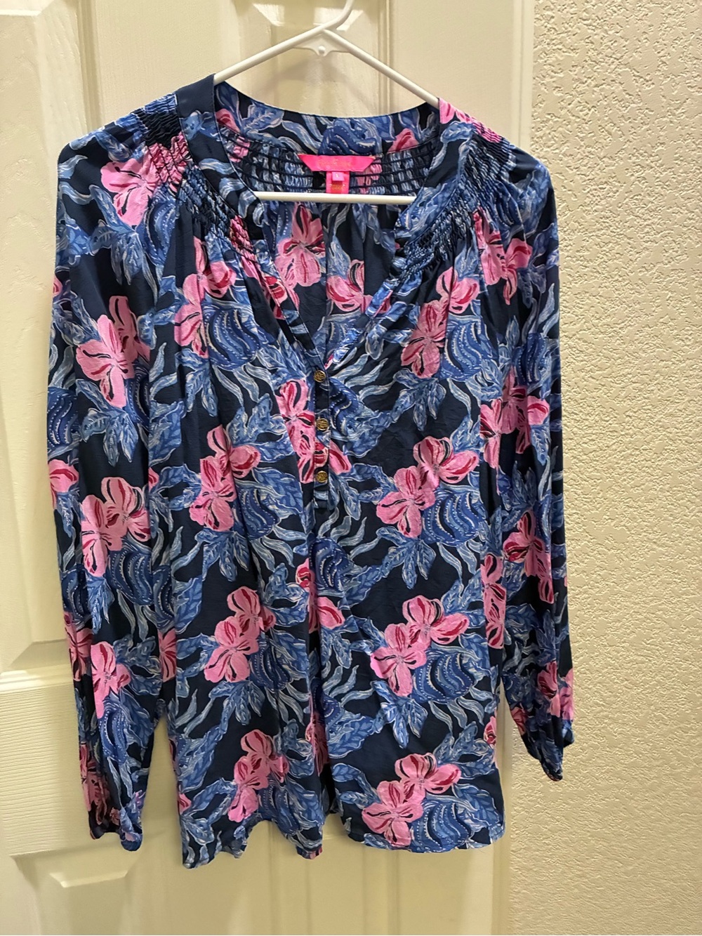 Lilly Pulitzer Navy Top with Pink & Blue Floral Print